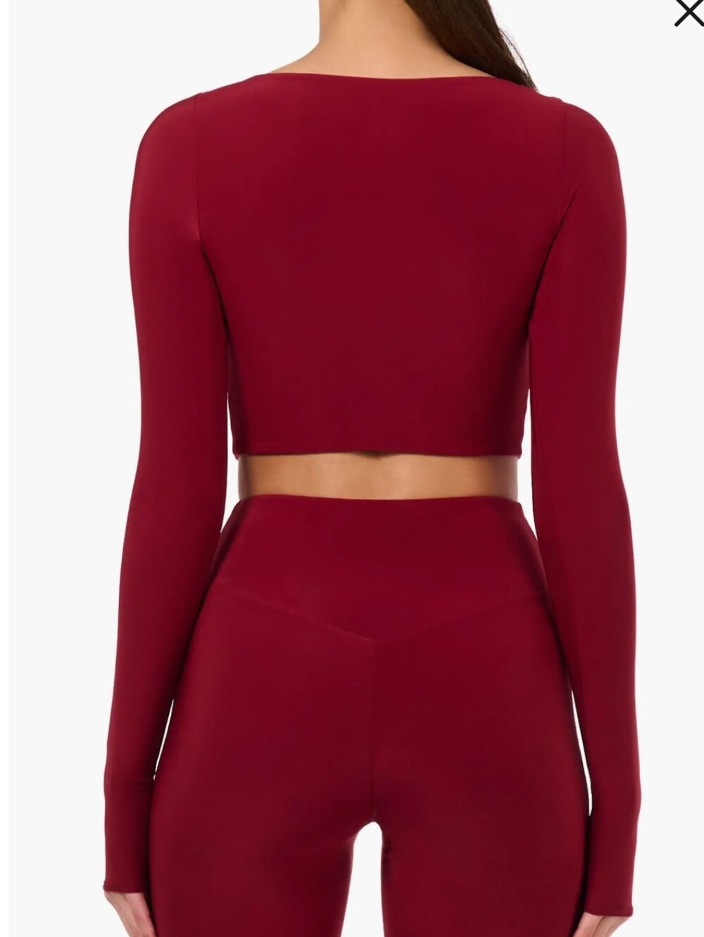 Naked Wardrobe Long Sleeve Crop Top Burgundy Sz M New - Picture 2 of 7